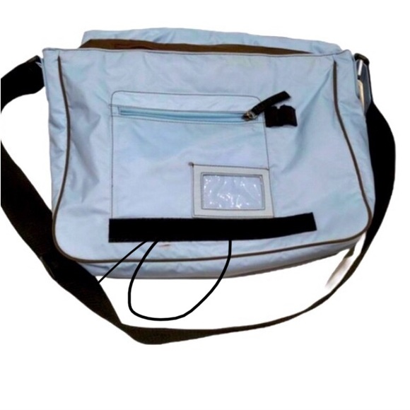 Massimo Sky Blue with brown trim water resistant messenger Bag Sz 14”x12”x3” - Picture 11 of 11